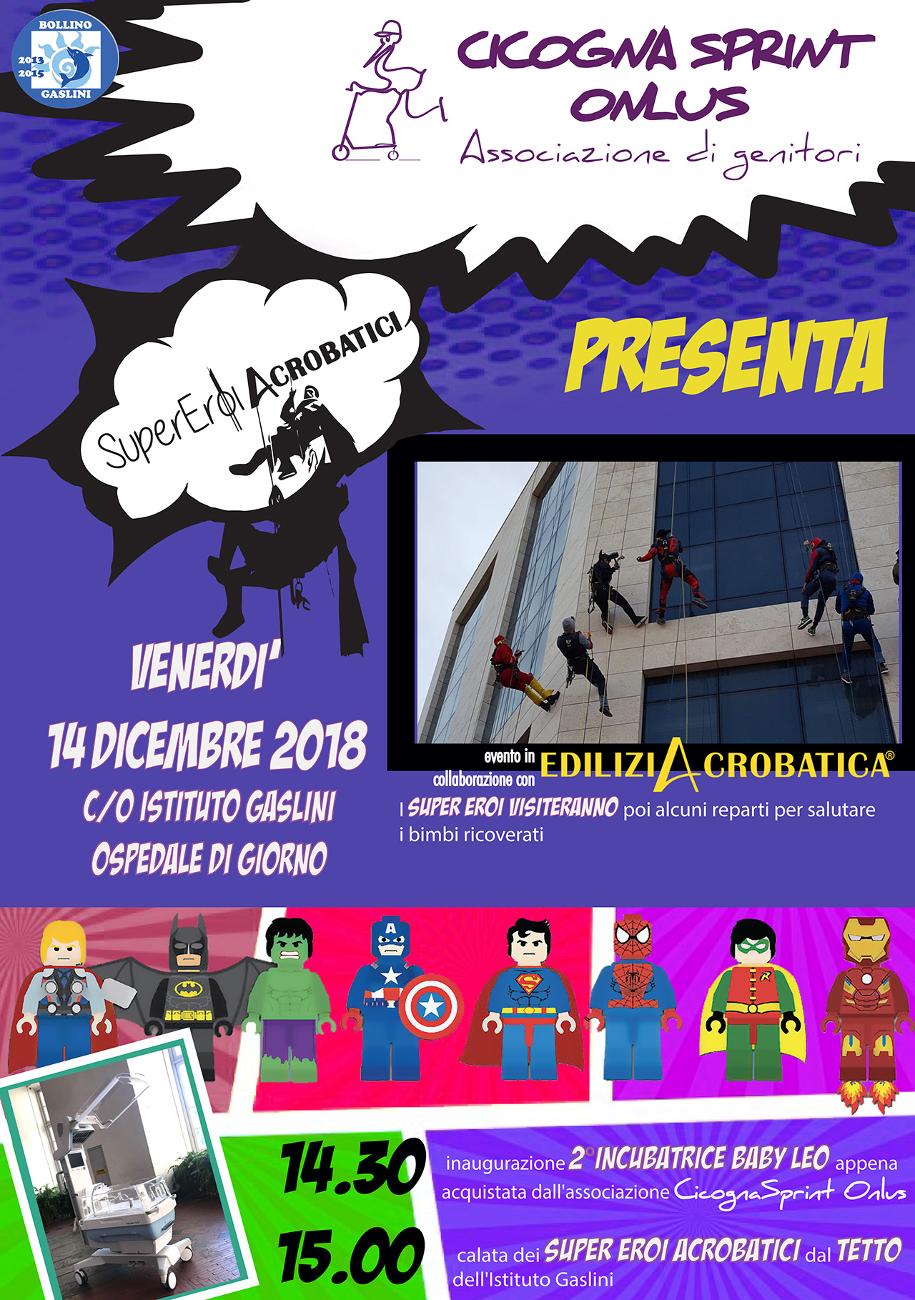 Supereroi Acrobatici ritornano all’Ospedale Pediatrico Gaslini